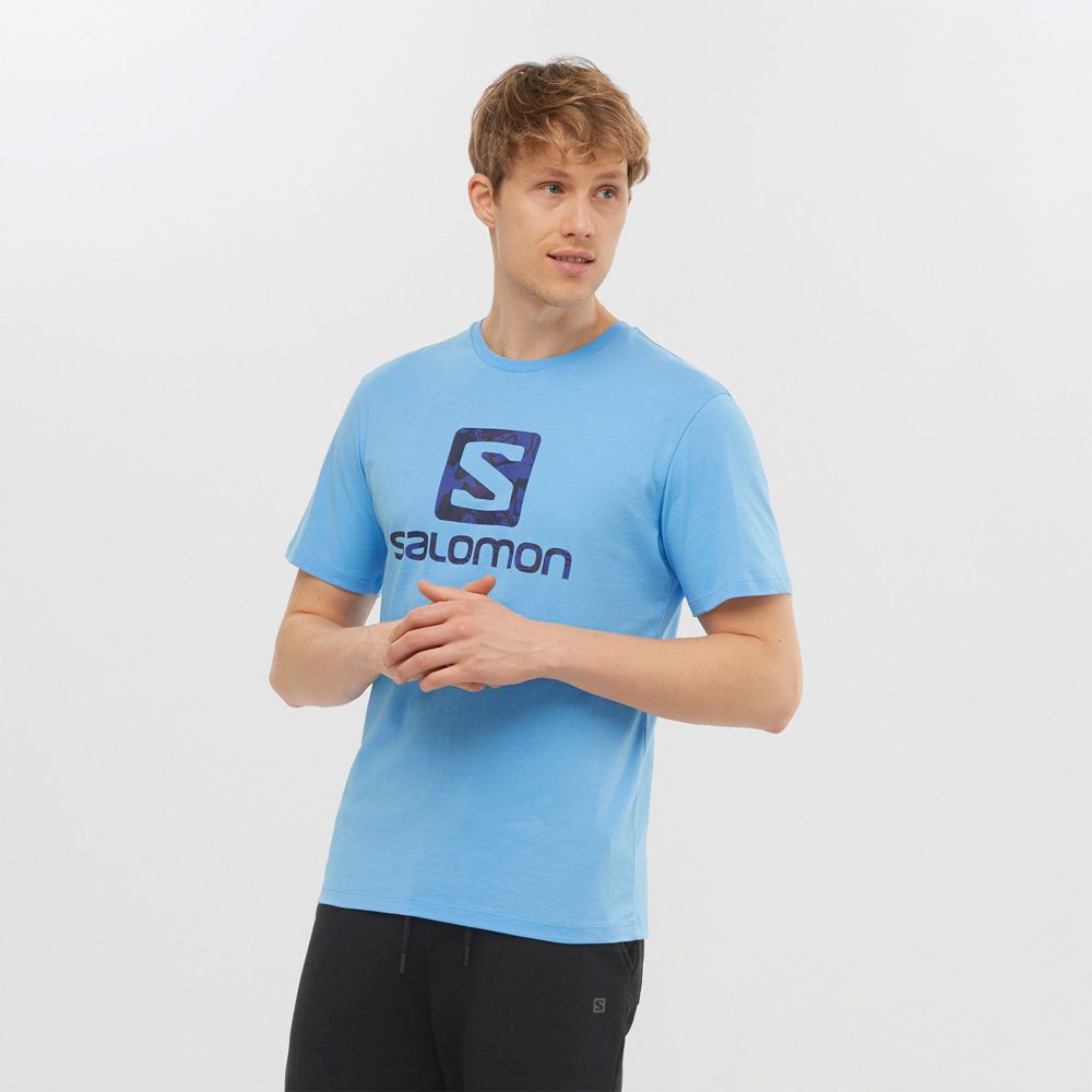 T-Shirts Salomon Homme Bleu - Salomon OUTLIFE LOGO - France (6274-EIHFV)